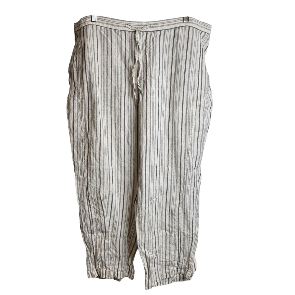 Coldwater Creek Ivory Striped‎ Linen Crop Pants PXL Coastal Boho Lightweight